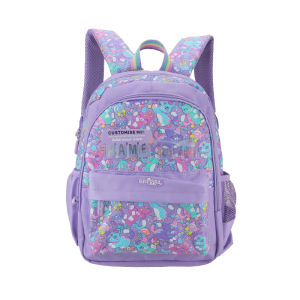 Childrens School Bag girls Shoulders Backpack Purple Candy Cat Cute name Supplies 4-7 Years Old 14 Inches