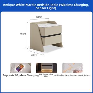 Retro Stone Panel Intelligent Wireless Storage Bedside Cabinet