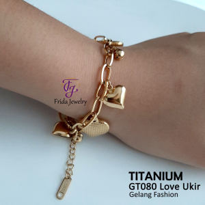Gelang Titanium Rante Paperclip Love Ukir Bunyi Elegan Awet Anti Karat Bisa dipakai sehari-hari gt080