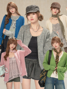 loveheynew | Áo Cardigan Len Quần Cổ Tròn Kiểu Hàn Quốc Oversized Mềm Mại Đa Năng
