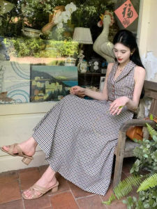 Elegant French Style Summer 2025 New Fashion Slimming Waistline Maxi Dress Womens Gown V-Neck Sleeveless High Waist A-Line Skirt