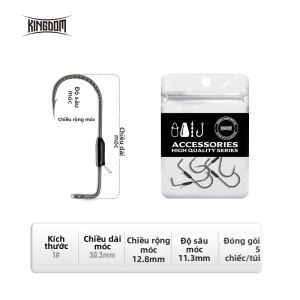 Kingdom | Móc Câu Cá Thép Carbon Cao Cấp Kingdom Kiểu Jig 90 Độ Size 1 # 1/0 # 2/0 # 3/0 # Lưỡi Câu Cá Nước Ngọt Góc Vuông 5 Cái/túi