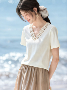 MOHANYIMEI | V-Neck Embroidery Casual Stylish T-Shirt