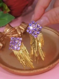 Exquisite Luxury Diamond Pendants Purple Crystal Geometric Drop Earrings Super Shiny Elegant Fresh out Fashion Jewelry for Women