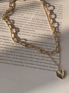 🥰 สร้อยคอหัวใจ2 เส้น เครื่องประดับ แฟชั่น สไตล์เกาหลี หรูหรา N155 สร้อยสอดซ้ำที่ไทย