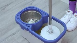 Spin Mop Stainless Super Magic Spin Mop Alat Pel Lantai Kain Pel Praktis Alat Pembersih Super Mop Otomatis Pel Lantai + Ember