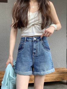 SEVEN7JIA 2024 New Slimming Hole Denim Pants Women Summer Straight High Waist Wide Leg Shorts A-Line Versatile High Waist