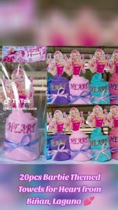 BARBIE THEMED TOWEL SOUVENIRS WITH NAME EMBROIDERY FOR BIRTHDAYS AND BAPTISM