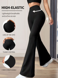 Womens spring and summer high waisted tight fitting flared pants slim leg long black pants thin wide leg pants for slim women