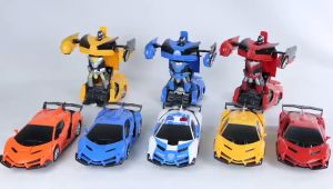 Original 2 IN 1 Remote Control Transform Car Bots Deformation Car Kids Boys Toys RC Transforming Robot Police Car Toy for Kids Birthday Gift (with battery)
