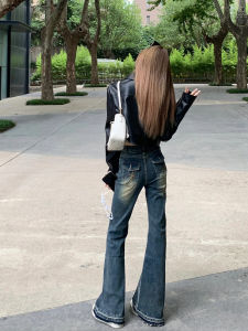 High Waist Bell Bottom Jeans Womens Spring Autumn New Style Elastic Long Cotton Stretchy Deep Blue Color Tight Fit Bootcut