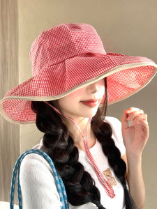 BAOYINFEI | Large Brim Breathable Sun Protection Visor Hat for Women Red Grid