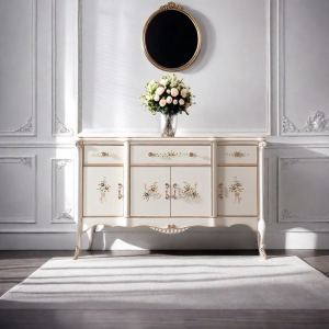 American Style Real Wood Sideboard French Vintage Painted Hall Cabinet Living Room Wall Mounted Storage Decorative Cabinet