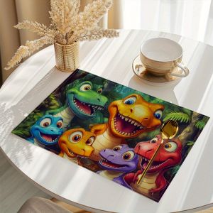 VIKAMA 4PC Cartoon Dinosaur Mat Cute Dinosaur Dining Table Parent Child Restaurant Childrens Room Decoration