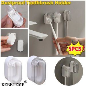 KEBETEME 5pcs Dustproof Toothbrush Holder Wall-Mounted Punch-free Toothbrush Rack Electric Toothbrush Holder Space Saving Household Bathroom Toothbrush Organizer Box