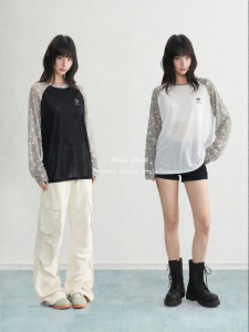 ARCG | Dotted White Sheer Shoulder-long Sleeves Sun Protection Summer Loose Shirt