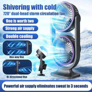Double-Head Desktop Fan Usb Rechargeable Adjustable Fan Household High Wind Air Circulation Fan