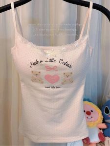 หวาน Bear Polka Dot ไม่มีสาย เสื้อกั๊ก ผู้หญิง เสื้อชั้นในสวมเสื้อชั้นในหลังสวยชิ้นเดียว ฤดูร้อน 2024 ความยาวสั้น