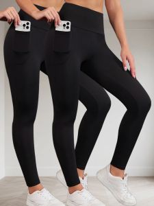 2 แพ็ค Super Soft กีฬาพร้อมกระเป๋าผู้หญิงเอวสูงออกกําลังกายโยคะวิ่งกางเกง Push Up GYM Fitness