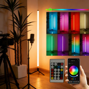 120CM LED RGB Corner Floor Lamp Bar Sound Pickup Ambient Light Atmosphere Lamp for Bedroom E-Sports Room Live Streaming