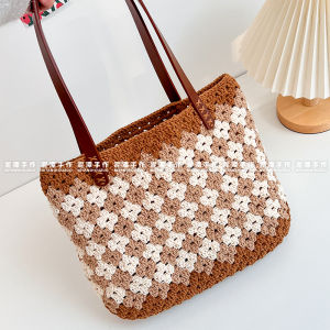 Fashionable Commuter Wave Pattern Tote Bag Single Shoulder Knitted DIY Crochet Casual Minimalist Style Womens Handbag