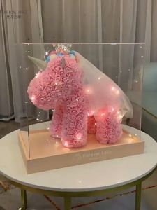 Hộp Quà Ngựa 1 Sừng Pony Đội Vương Miện Cô Dâu Kết Bằng Hoa Khô Vĩnh Cửu Có Đèn Led Quà Tặng Tiệc Cưới Wedding