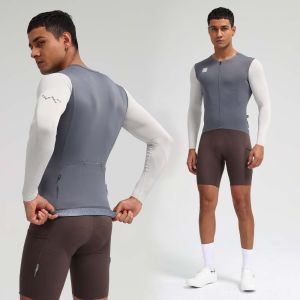 Santic Cycling Jersey for Men Road Bike Jersey Powerband Breathable Long Sleeves Reflective Pockets WM24C01173