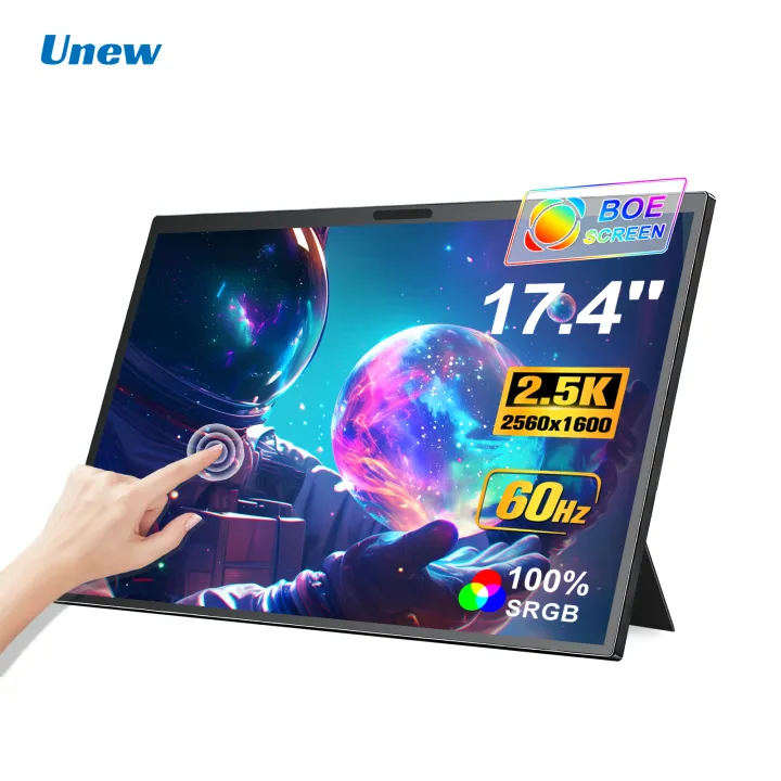 Unew Portable Monitor 17.4 Inch Touchscreen 2.5K 2560x1600 IPS 60Hz HDR 100% sRGB Travel Screen for Laptop Switch PS5 Xbox