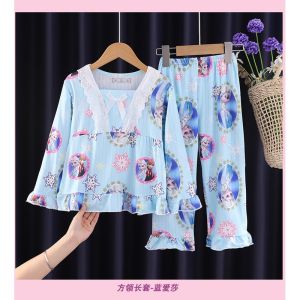Elsa Princess Childrens Sleepwear Long Sleeve Pants Home Clothes Queen Set Korean Style Baby Girls Home Suit Vestibule Costume
