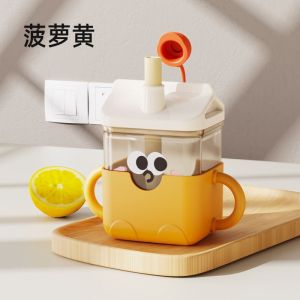 Portable Childrens Straw Cup with Scale Milk Drinking Cup Anti-fall Baby Rice Porridge Water Cup Kindergarten Silicone PP Material