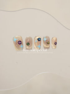 Handmade Short Nail Cats Eye Star Gradient Wearable Nail Art Pure Handmade Craft New 2025 Fashion Sensation Nail Tips