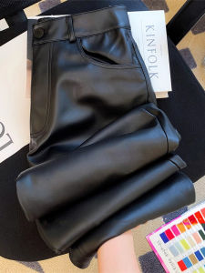 High Waist Straight Leg Black Leather Pants Womens Spring Autumn Style Loose Drapey Wide Leg Long Trousers Commute Fashion