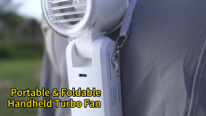 GELOOF Handheld Mini Turbo Fan with LED Light Rechargeable Foldable Cooling Fan / Kipas Lipat FC8