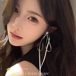 Beach Atmosphere Long Ballet Style Green Butterfly Knot Silk Ribbon Earrings Women Unique Ear Jewelry Korean Fresh out Fashion Accessories
