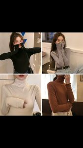 Catalog Fashion เสื้อยืดแขนยาวคอเต่า ของแห่งขอบสีพื้น 8 สี ผ้านิ่มเด้ง