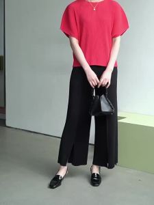 5050 One Size (45-75kg) Summer Miyake Pleated Basic Comfortable Casual Versatile Crew Neck Top T-Shirt