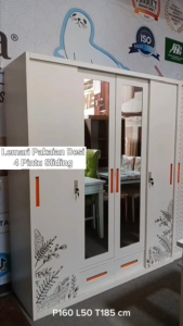 KLIKFURNITURE Lemari Pakaian BESI 4 Pintu Sliding Cermin ROSEY 4P + 2 Laci