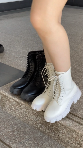 Falimottype)Size35-42 womens autumn leather lace up thick soled height increasing boots thick soled motorcycle boots