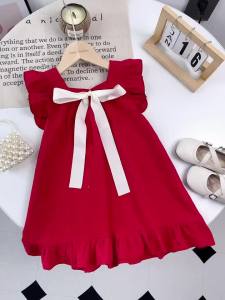 Bear Leader | Bear Leader Summer Girls Dresses Flying Sleeve Dress Casual Ruffled Dresses Solid Back Bowknot A Line Baby Dresses Kids Clothes