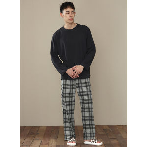 me home wear | Men Pure Cotton Long Sleeve Round Neck Sleepwear Set