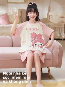 MiiOW | Bộ đồ ngủ cotton nguyên chất cho bé gái MiiOW mùa hè 2025 Bộ đồ ngủ cotton thoáng khí cho bé gái mặc ở nhà thoải mái