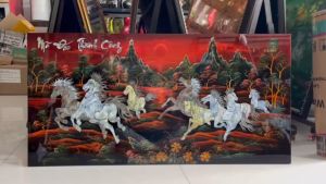 Tranh sơn mài MÃ ĐÁO THÀNH CÔNG khảm cừ size 60x120 cm ( tặng kèm khung)