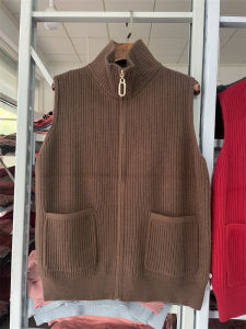 Fashionable All-Matching Ladieswear Knitting Vest Spring and Autumn Outerwear Middle-Aged and Elderly Waistcoat Womens Zipper Waistcoat Cardigan