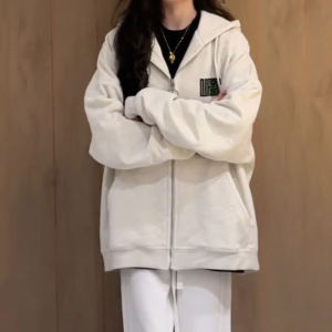 American Style Oversize Hoodie Women Spring Autumn Thin Loose Chic Lazy Style Open Cardigan Top Polyester Fiber Long Sleeve