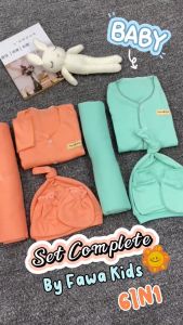 (6IN1) Setelan Bayi Fawa UK 0-3 Bulan / Set Baju Bedong Topi Sarung Tangan Kaki Polos Lengkap Bayi Newborn 0-6 Bulan Anak Perempuan Laki-laki Baju Tidur Kado Gift