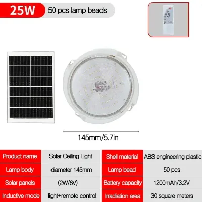 LED Solar Ceiling Light 25/40/60/80/100W Solar Lamp Outdoor Waterproof Remote Control for Garden Hallway Indoor Living Room