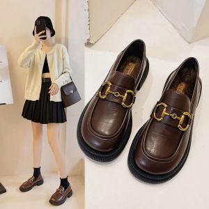 Womens retro Horsebit soft leather oxford shoes comfort slip on loafers