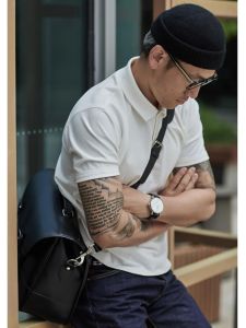 American Hardman Style White Polo Shirt Mens Casual Business Short Sleeve T-Shirt Slim Fit Inner Wear Base Shirt