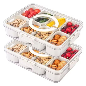 4/8 Grids Food Divided Serving Tray with Lids Portable Fruits Nuts Candy Spice Refrigerator Storage Box Snack Food Container