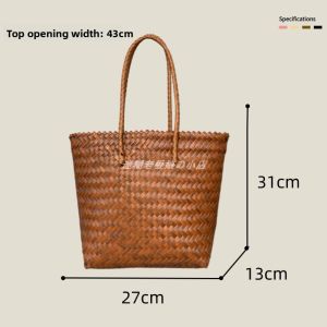 Handwoven Bamboo Shopping Basket Tote Bag Large Capacity Retro Wicker Single Shoulder Womens Bag American Retro Style Shopping Bag